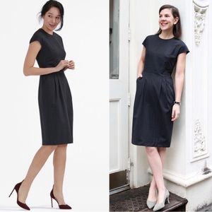 MM Lafleur • Masha 2.0 Dress grey Pinstripe wool sheath cap sleeve midi